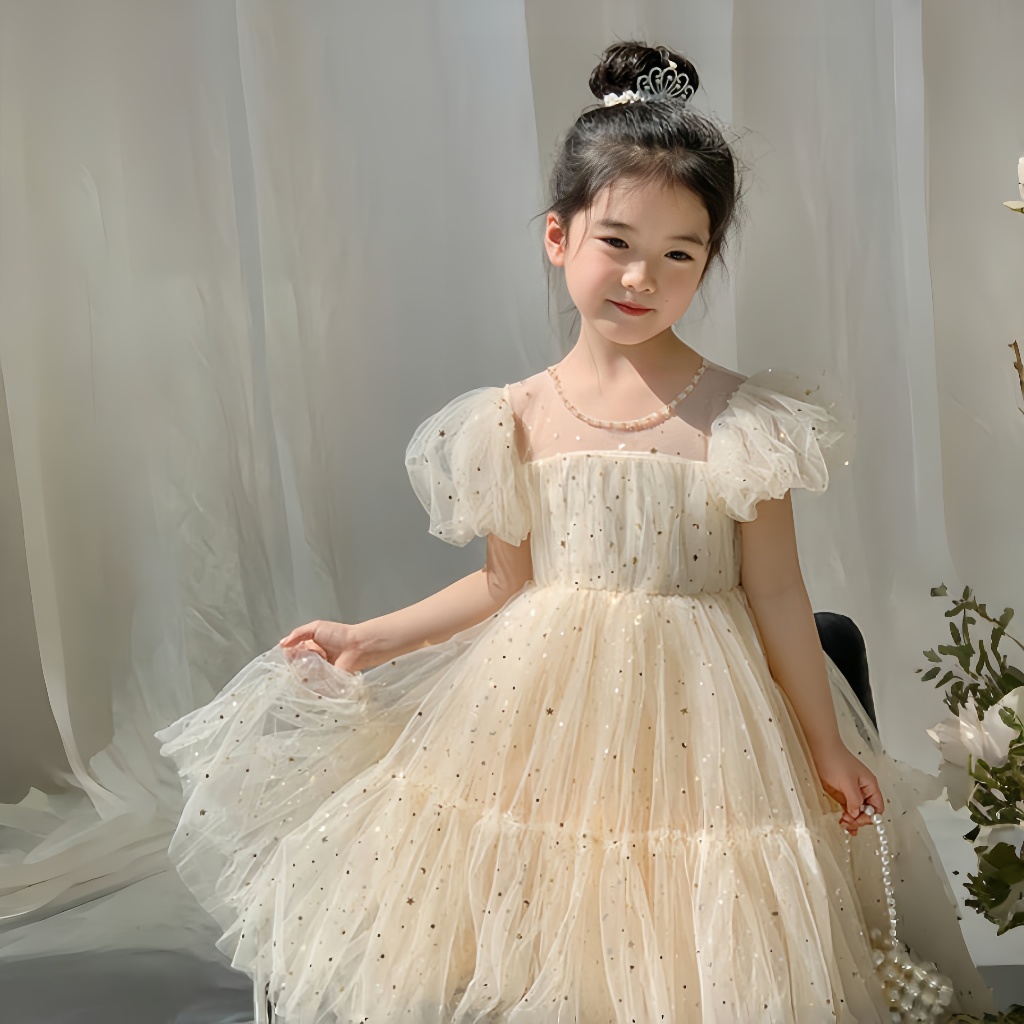 2-9 ปี เดรสเด็กเกาหลี  ชุดเดรสเด็กผู้หญิง   ชุดเดรสวันเกิดเด็กหญิง แขนพัฟ สวมใส่สบาย - รูปที่ 4