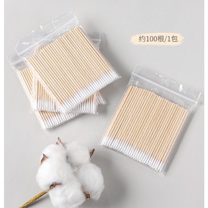 ก้านสำลีปลายแหลม สำหรับงานเล็บ เช็ดทำความสะอาด หนึ่งถุงมี 100 ชิ้น [AN/1]