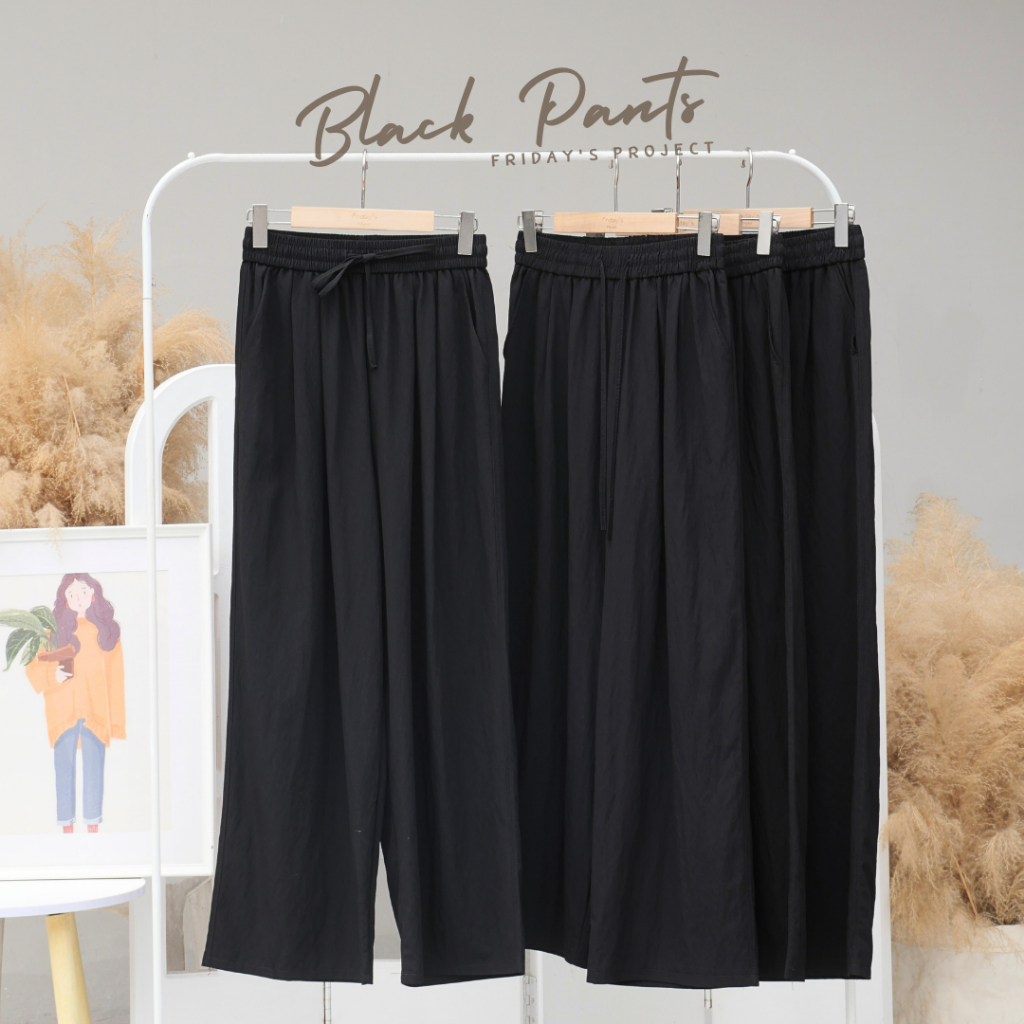 black pants กางเกงฟรีไซส์ผ้าคอตตอนสีดำ