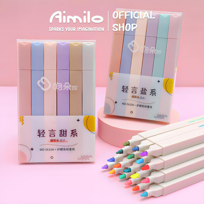 Aimilo ชุดปากกามาร์กเกอร์ ไฮไลท์ เน้นคำ หลากสีสัน สําหรับนักเรียน จํานวน 1 ชุด 6 ชิ้น