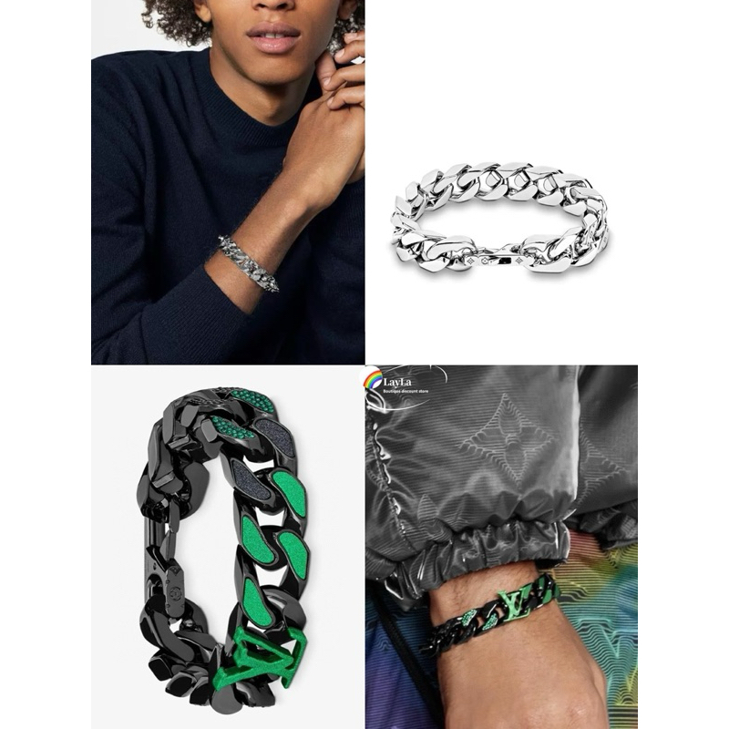 🌈 ของแท้ สร้อยข้อมือ Louis Vuitton / LV สร้อยข้อมือ 2054 สีเขียวเข้มเคลือบคิวบา