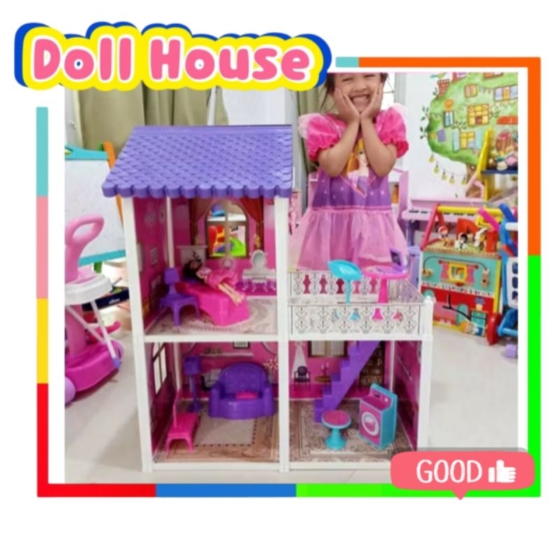 Doll House บ้านตุ๊กตา บ้านบาร์บี้หลังใหญ่ ขนาด 61x29.5cm สูง 74 cm พร้อมตุ๊กตา1 ตัว