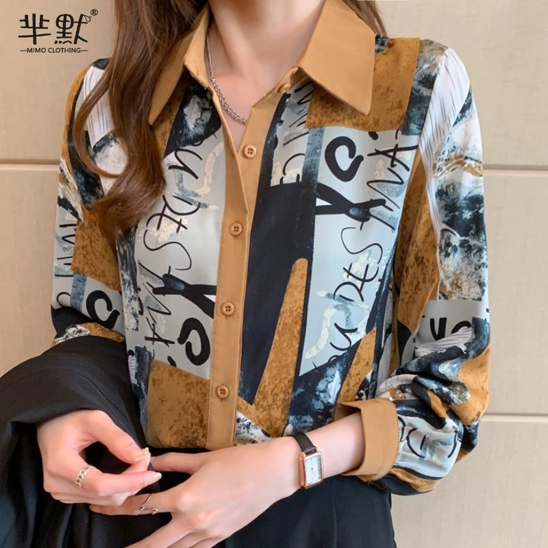 เสื้อเชิ้ตหญิงมาใหม่แขนยาว office style เสื้อย้อนยุคแฟชั่นผู้หญิงชุดใส่ทำงานเรียบๆ ชุดใส่ไปเที่ยว