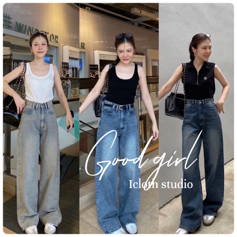 Jolie Jeans The New Good girl กางเกงยีนส์ขากระบอกใหญ่ ผ้าไม่ยืด เอวสูง ดีเทลหูคู่
