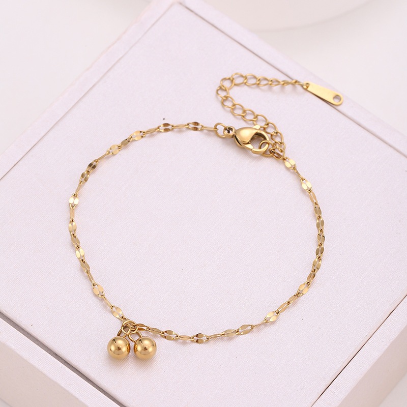 สร้อยข้อมือ ข้อเท้า โซ่ทอง 18K จี้ลูกบอลขนาดเล็ก สําหรับผู้หญิง น่ารักมาก พร้อมส่งในไทย