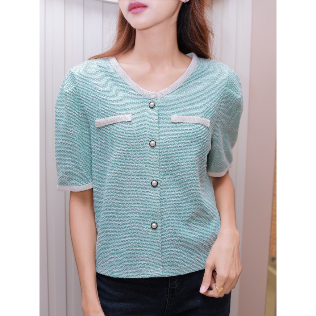 F88 เสื้อทวิชแขนสั้นเขียวน่ารักๆ