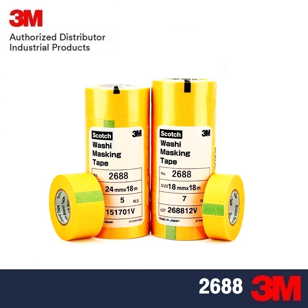 3M กระดาษกาววาชิ สีเหลือง ขนาด 24 มิลx 18 เมตร (5 ม้วน/แพ๊ค) 3M 2688