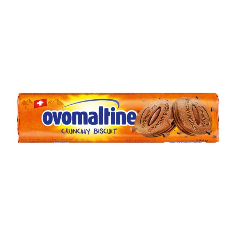 Ovomaltine crunchy biscuit บิสกิตผสมครีมโอวัลติน น้ำหนัก 250 กรัม 1 ห่อ