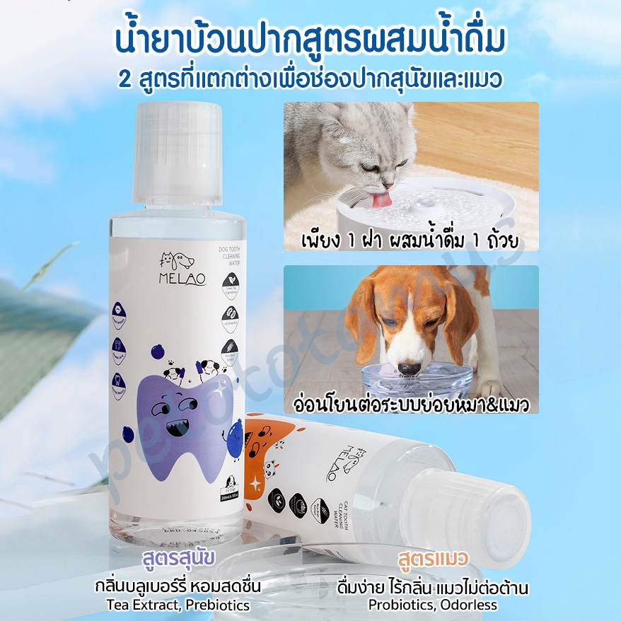 สูตรใหม่ น้ำยาบ้วนปากสุนัขและแมว น้ำยาดับกลิ่นปากแมว สุนัข แบบผสมน้ำดื่ม ธรรมชาติ 0%น้ำตาล แอลกอฮอล