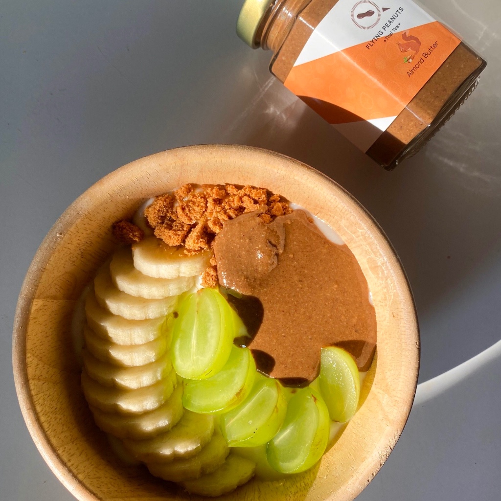 Almond Butter Thai Tea เนยอัลมอนด์ รสชาไทย by Flying Peanuts เนยถั่วนักบิน 110g. ไร้สารกันบูด วัตถุดิบธรรมชาติ