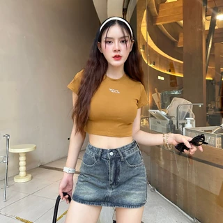 🌈SpinnyHouse🌈ครอปคอกลมแขนสั้น ผ้ายืดยูนิโค่ ทรงเบบี้ที 🌺 ผ้ายืดเยอะสาวอวบใส่ได้ รุ่น ครอปAngel B-008-4-A