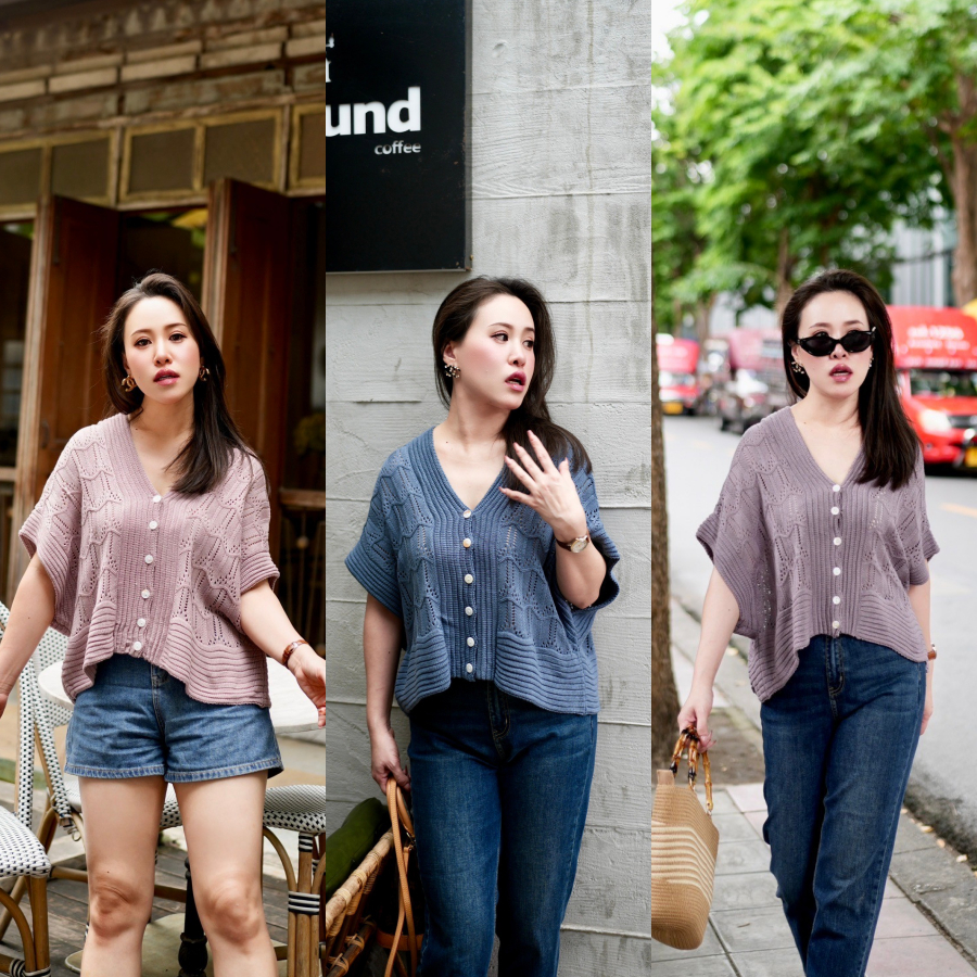Lynlalin เสื้อไหมพรมเกาหลี ทรงผีเสื้อ งานทอสวยละเอียด เนื้อนุ่มใส่สบาย รุ่น ไหมฮิเนะ