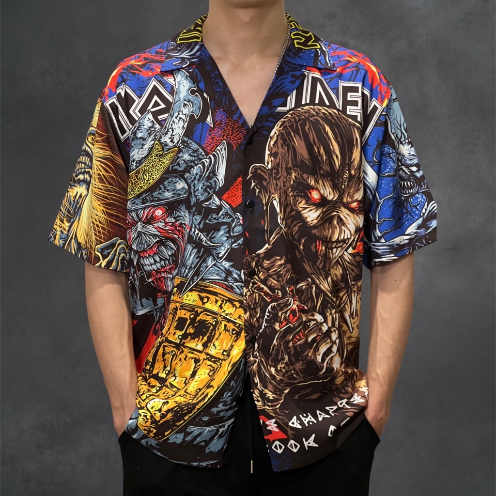 เสื้อเชิ้ต คอปก ติดกระดุม Iron Maiden ผ้านุ่ม ลื่น ใส่สบาย Shirt ลายไม่ซ้ำ ลายวง ลายนักร้อง สกรีนชัด ไม่ซีด Size M L