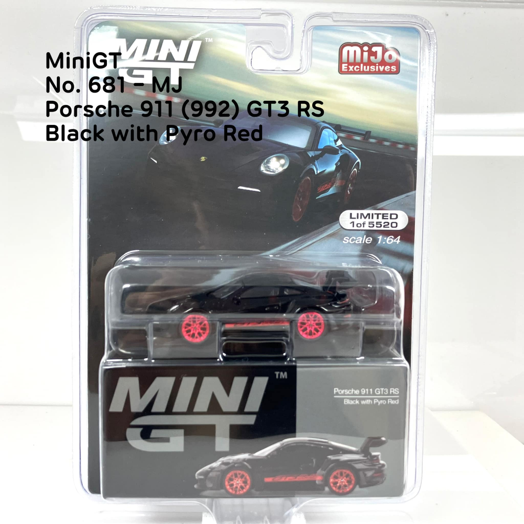 Mini GT 1/64 No.681-MJ Porsche 911 (992) GT3 RS Black with Pyro Red / USA Blister  Packaging