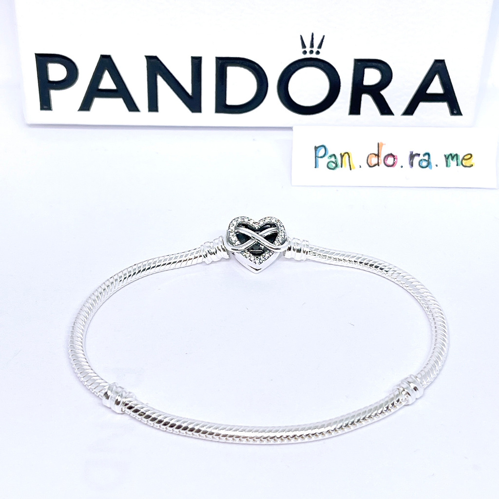[พร้อมส่ง สินค้าแท้ ] Pandora Moments Sparkling Infinity Heart Clasp Snake Chain Bracelet