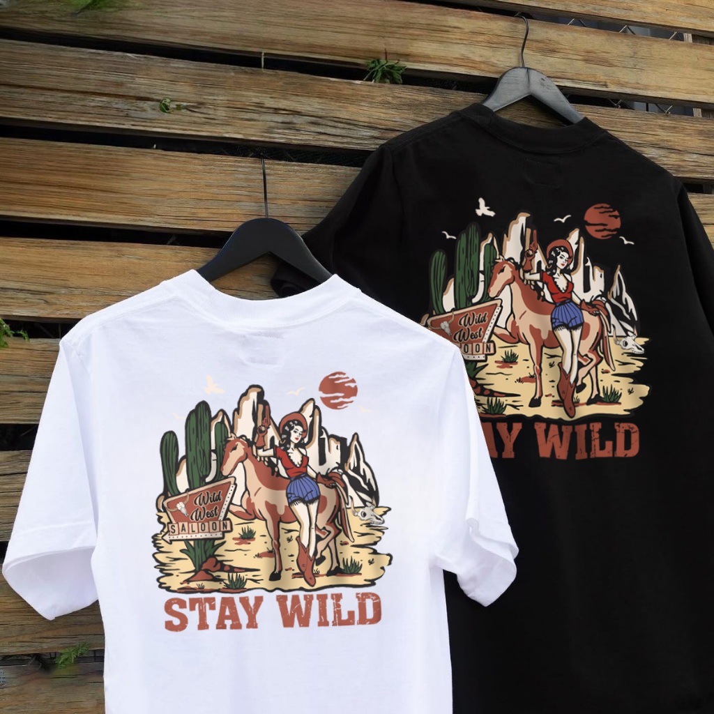 (พร้อมส่ง) เสื้อยืด STAY WILD - ผ้าคอตตอน สกรีนสีจม