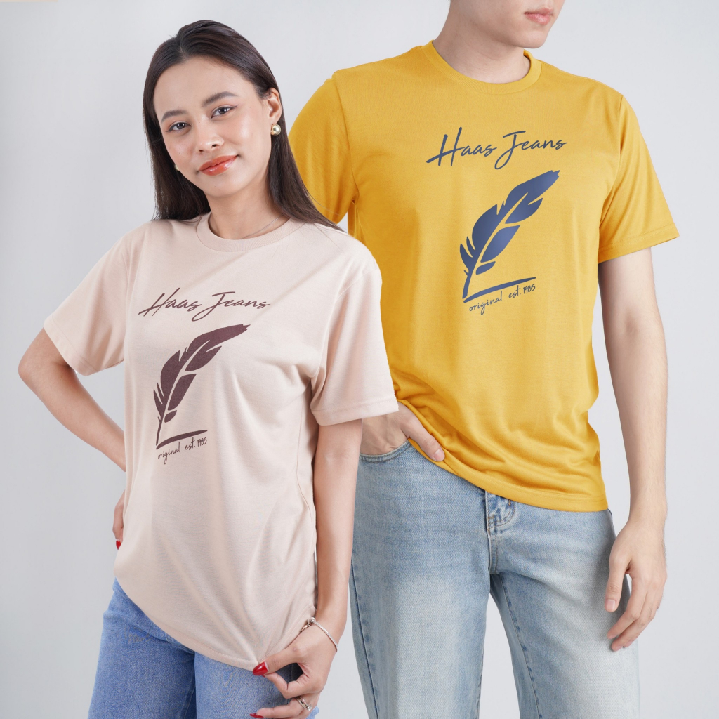 haas เสื้อยืดแขนสั้น unisex ผู้ชาย ผู้หญิง ลายสกรีน ขนนก SHSK2643