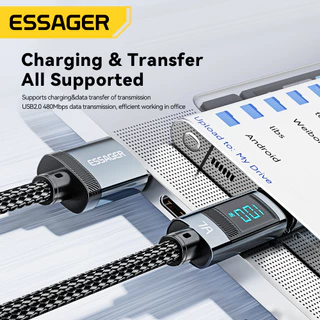 สายเคเบิลจอแสดงผลดิจิตอล USB Type C, Essager, 7A PD 100W, การชาร์จอย่างรวดเร็ว, สายเคเบิลข้อมูล USB C, for HUAWEI Xiaomi