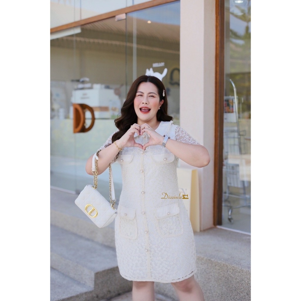 Dz275-Daisy mini Dress’เดรสคอปกสีครีม