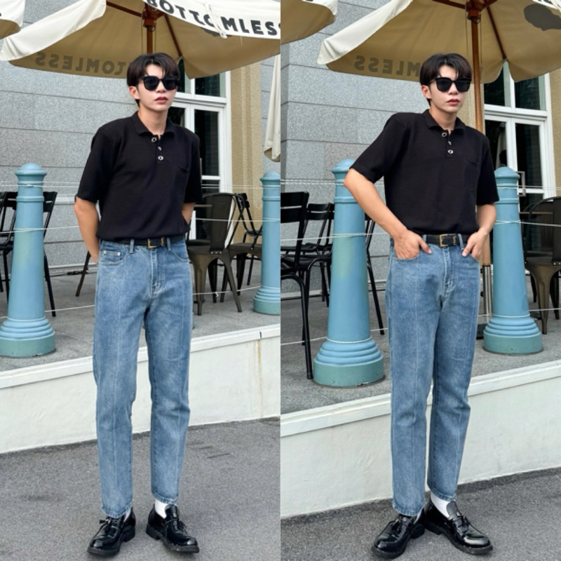 SAMOON.1st Normal Jeans รุ่น 914 กางเกงยีนส์เอวสูงทรงขากระบอกเล็กมาในสี Light Blue Jean