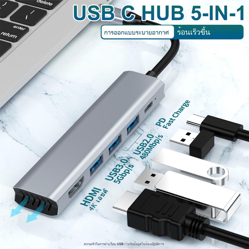 UGREEN รุ่น 15495 HUB Type C 5 in 1 รองรับ 4K30Hz PD100W USB3.0 x1 / USB2.0 x2 อะแดปเตอร์ฮับ