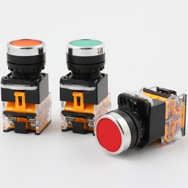 Push Button Switch สวิตช์ปุ่มกด 1NO 1NC  สวิตช์กด 22มิล  แบบไม่มีไฟโชว์ มีสีแดง / สีเขียว
