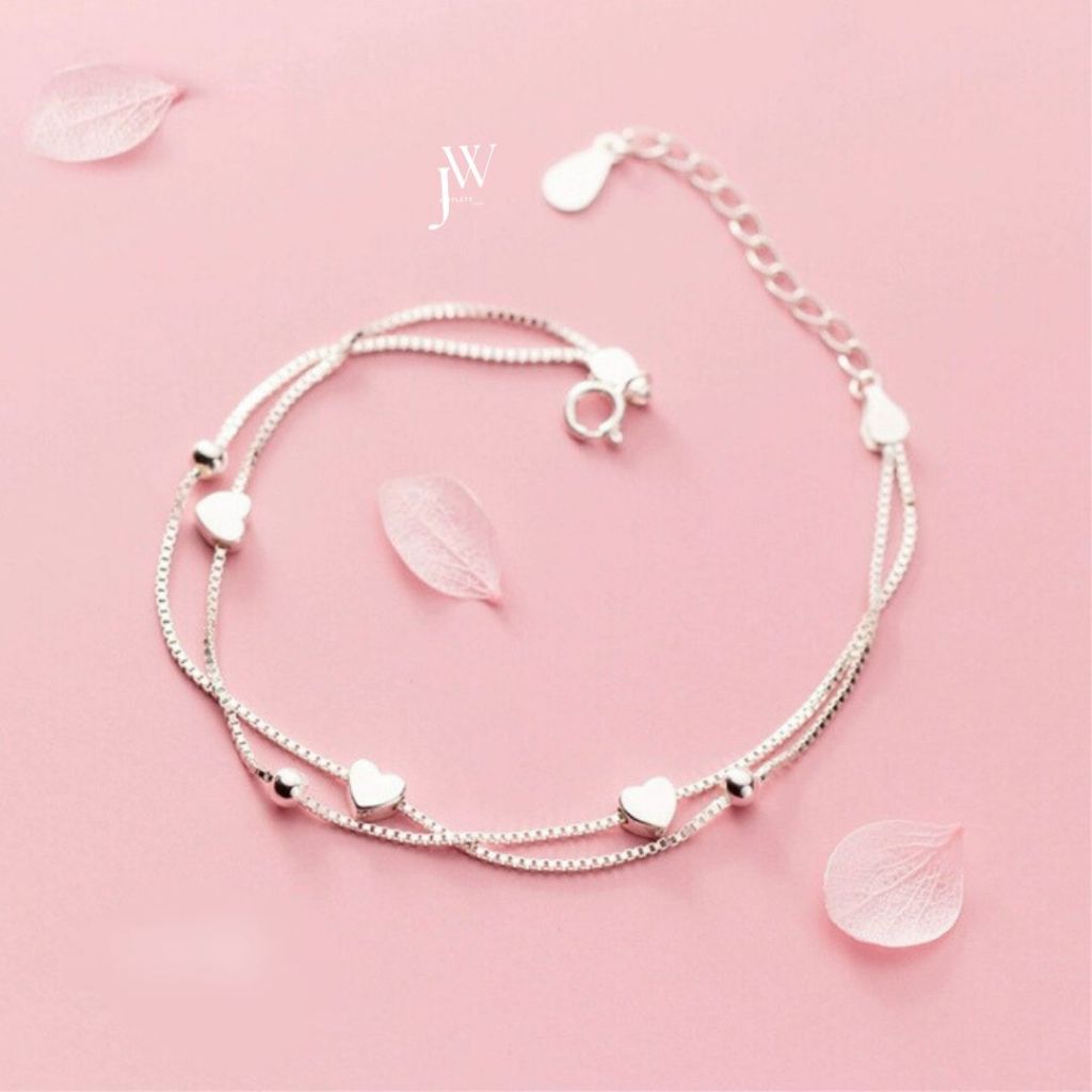 OUTLETS ล้างสต็อกจากโรงงานตรง กำไลข้อมือ Heart Stacked สร้อยข้อมือ กําไลเงิน กำไลเพชร สร้อยข้อมือ