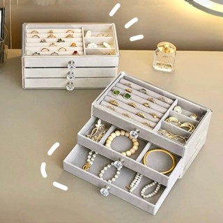 กล่อง เก็บต่างหู กล่องเก็บเครื่องประดับ ลิ้นชัก3ชั้น ถาดกำมะ…