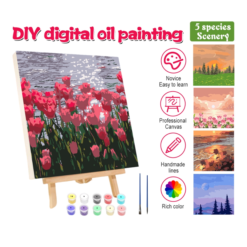 ระบายสีตามตัวเลข 20*20 ซม ของเล่นวาดภาพ ภาพวาดสีน้ำมันดิจิตอลใส่กรอบ