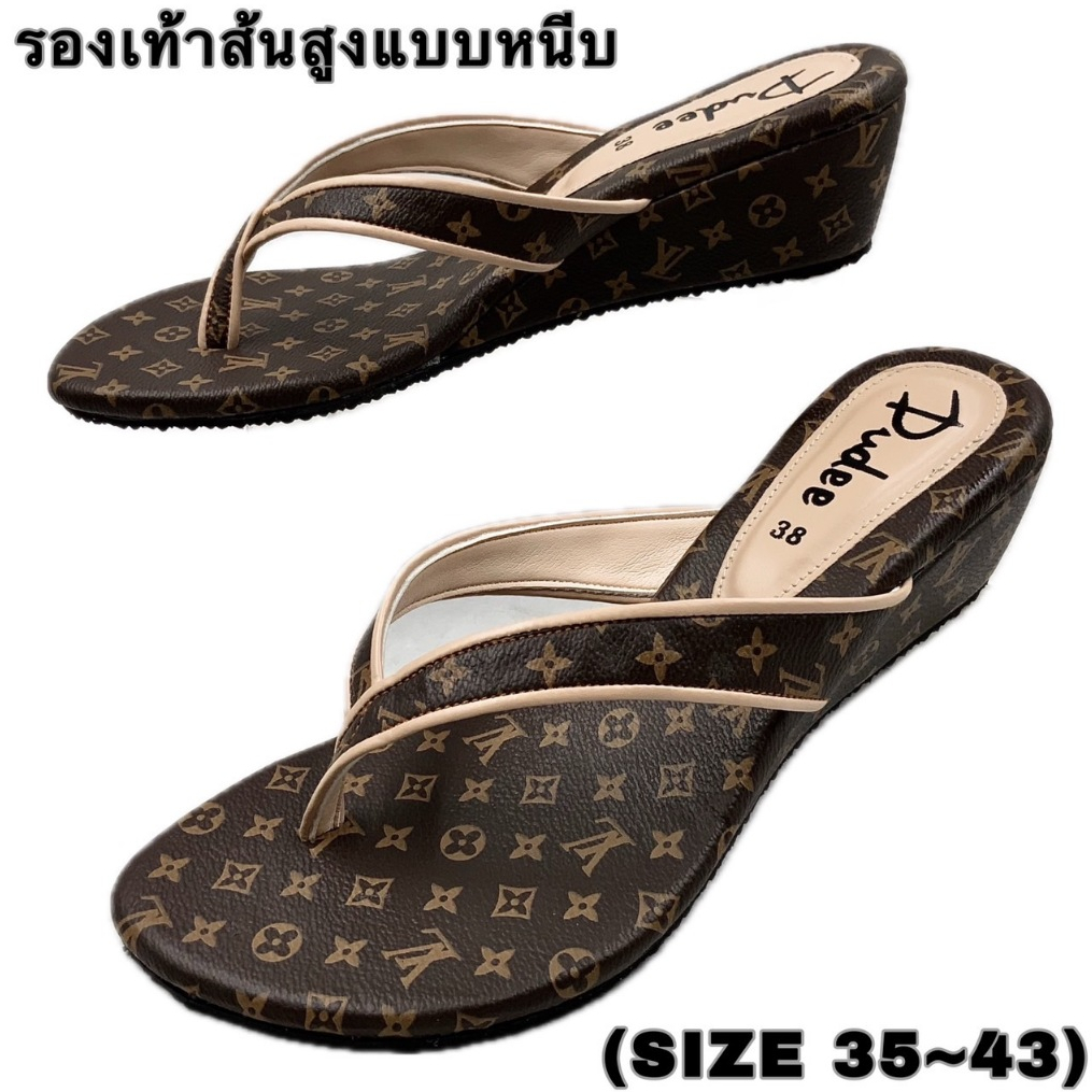 รองเท้าส้นสูงแบบหนีบ (SIZE 35-43) (ลายหรูหรา,ส้นโอ่ง)