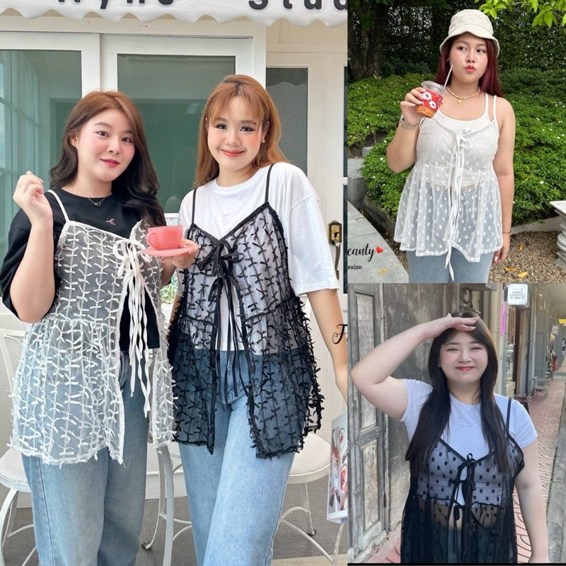 ✅เข้าเพิ่มพร้อมส่งค่า/FB/เสื้อสายเดี่ยวสาวอวบ ผ้ามุ้งซีทรู ฮิตมาก #เสื้อผ้าไซส์ใหญ่ สาว อ้วน พลัสไซส์