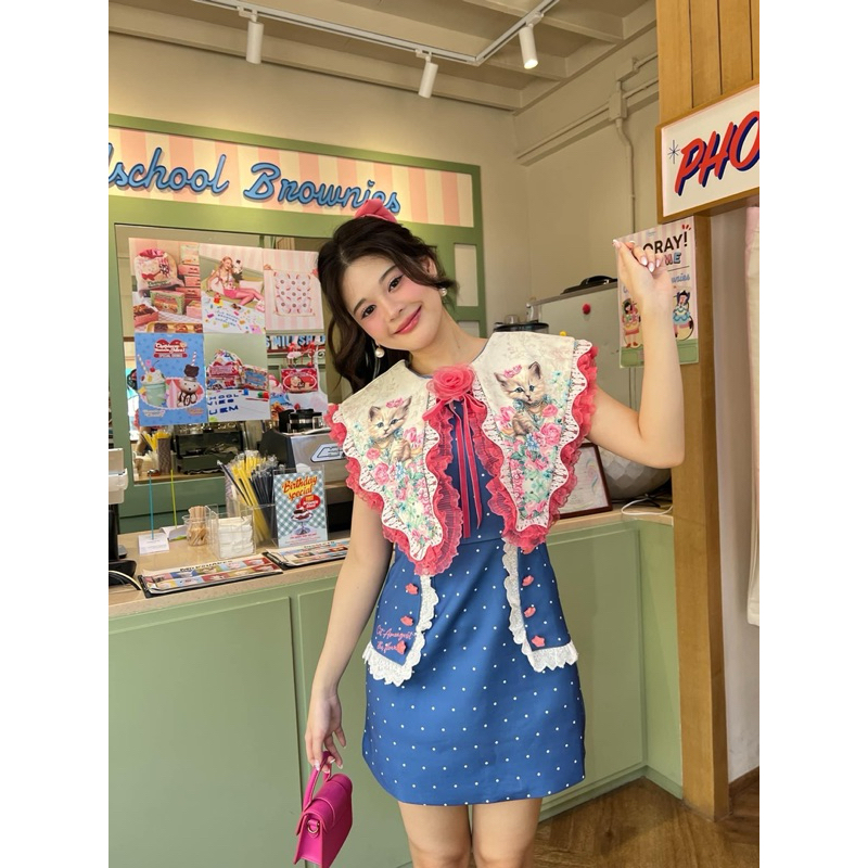 BLT BRAND 💙💙 L / XL / 2XL 💙💙 มินิเดรส แมวฟ้าน้ำเงินปกแหลม หวานละมุน