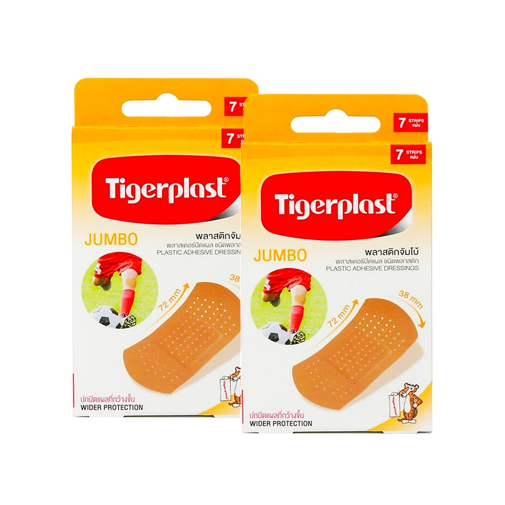 Tigerplast Jumbo (1 กล่อง) ไทเกอร์พลาส พลาสติกจัมโบ้ พลาสเตอร์ปิดแผล ชนิดพลาสติก สีเนื้อ 7 แผ่นใหญ่