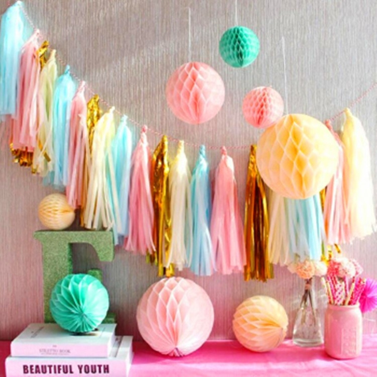 พู่กระดาษ ม่าน ม่านกระดาษ กระดาษ ตกแต่ง ปาร์ตี้ วันเกิด Paper tassel  Backdrops Curtains Banner Party Home Decoration