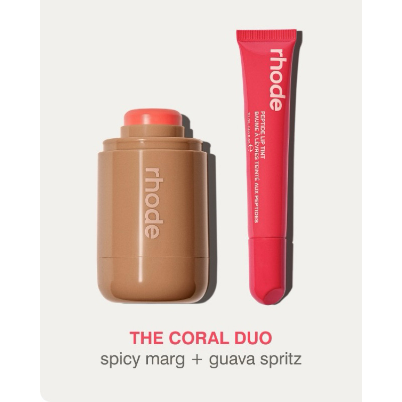 Rhode Coral Duo (pocket blush - spicy marg & lip tint - guava spritz)