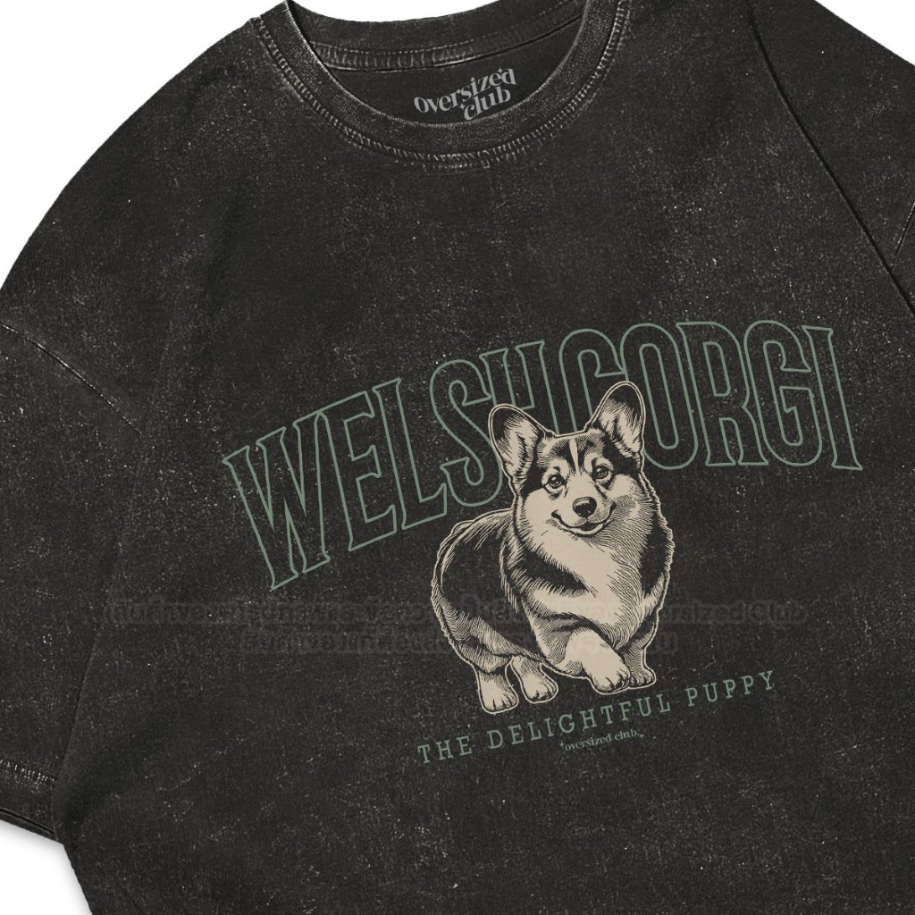 เสื้อยืดโอเวอร์ไซส์ สกรีนลาย Delightful Corgi [Oversize Cotton 100% by Oversized Club]
