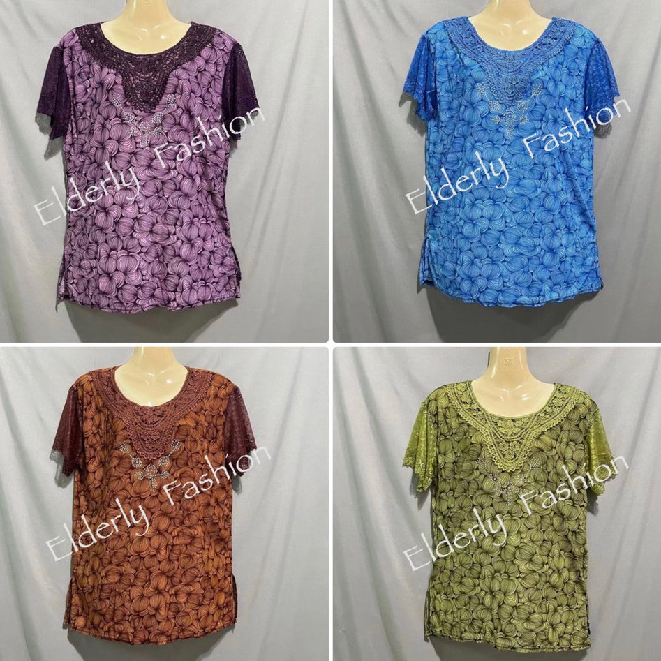 เสื้อคอลูกไม้ แขนลูกไม้ แขนสั้น ผ้านิ่ม เสื้อผู้ใหญ่