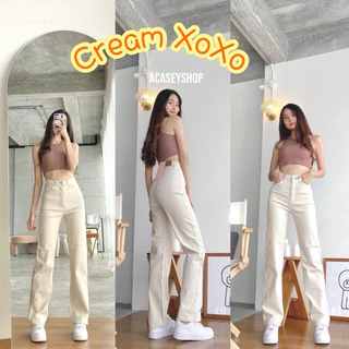 Acasey กางเกงยีนส์ขายาวผู้หญิง ขากระบอก เอวสูง ผ้ายืดนิ่ม ทรงสวยมาก ถุงซิบ XOXO & CHU 5kgCollection
