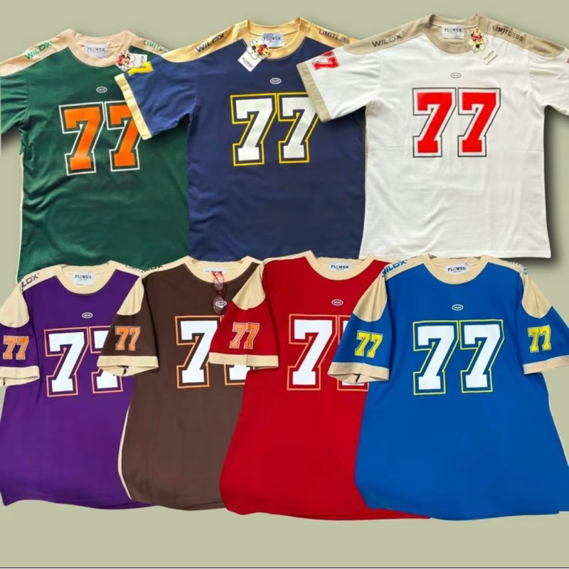 เสื้อยืดโอเวอร์ไซส์ FW สไตล์กีฬา 77 ผ้าคอตตอนเกาหลี