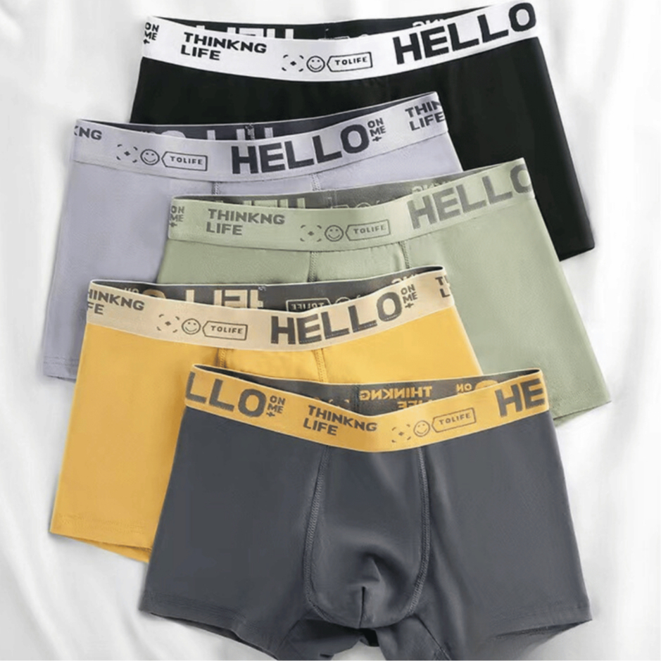 กางเกงบ็อกเซอร์ชาย A47 ลายHELLO กางเกงในเนื้อผ้าCotton ผ้านิ่มใส่สบาย มี5สี พร้อมส่ง