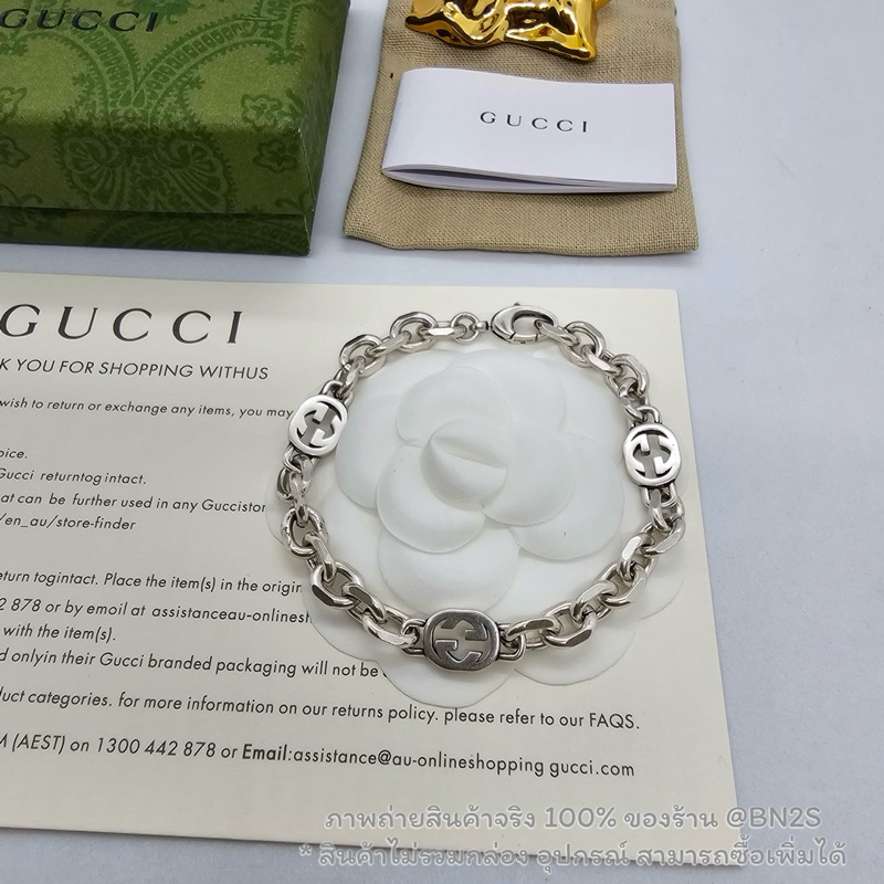 [ออริ] GG INTERLOCKING SILVER BRACELET สร้อยข้อมือผู้ชายกุชชี่ อะไหล่สีเงินรมดำ งานดีสุด งานปั๊ม 1:1 น้ำหนักเบา ไม่ลอก