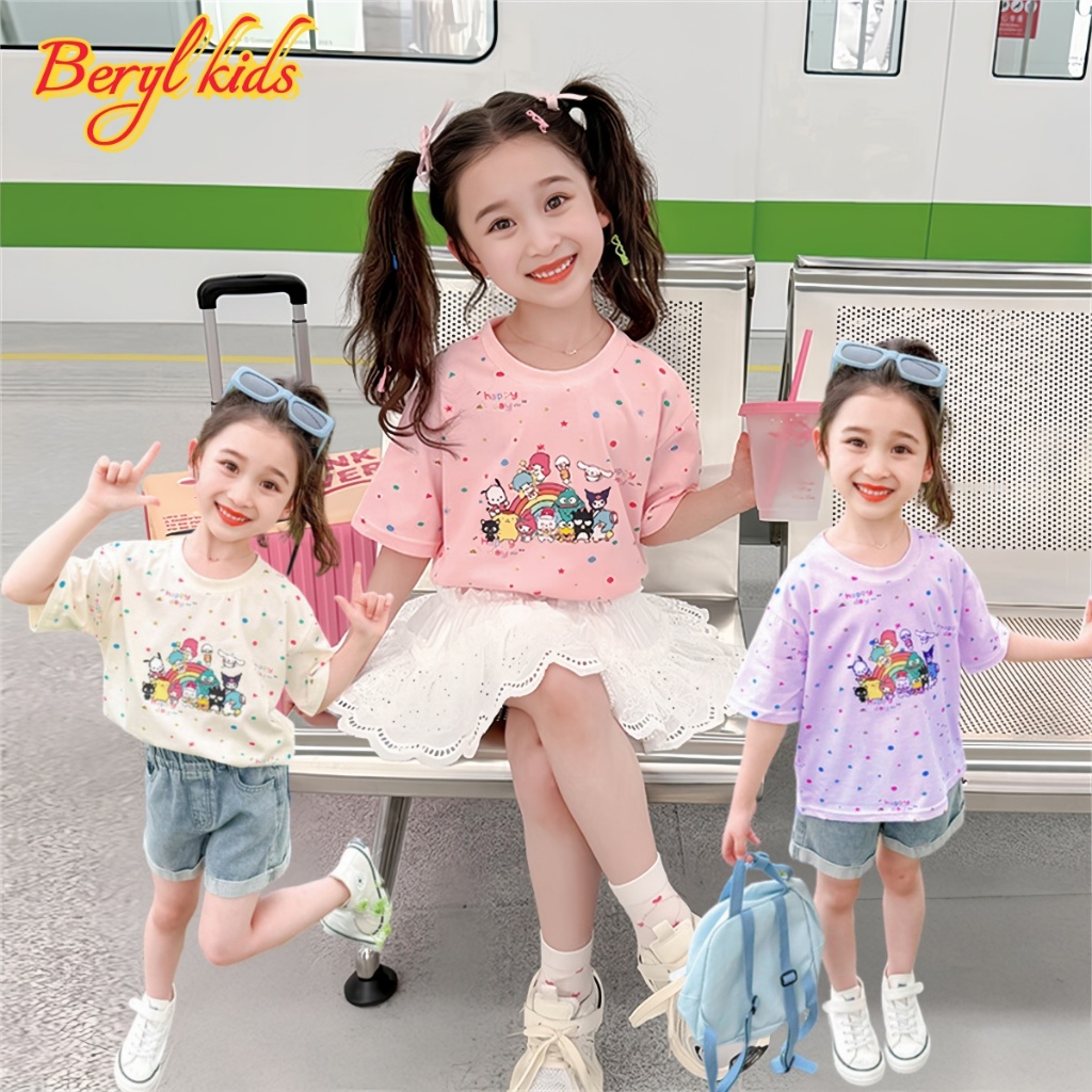 Beryl kids เสื้อคอกลมแขนสั้นเด็ก เสื้อยืดพิมพ์ลายน่ารัก ลำลอง สไตล์เกาหลี อินเทรนด์ งานดี ใส่สบาย ฤดูร้อน