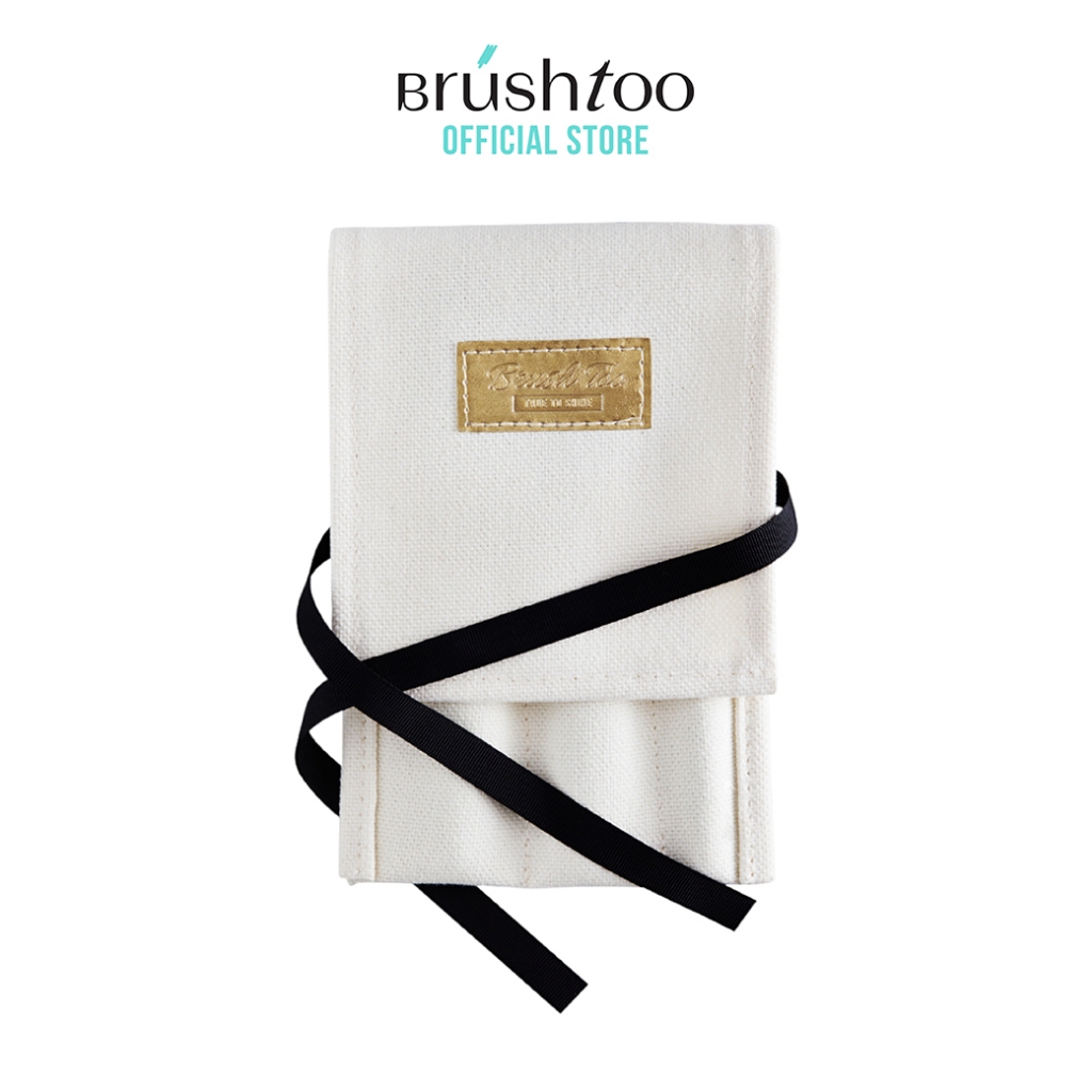 กระเป๋าใส่แปรงแต่งหน้าสีขาว Brush Roll กระเป๋าผ้าแคนวาสสำหรับแปรง กระเป๋าเครื่องสำอาง กระเป๋าคสอ พกพาง่าย BRUSHTOO