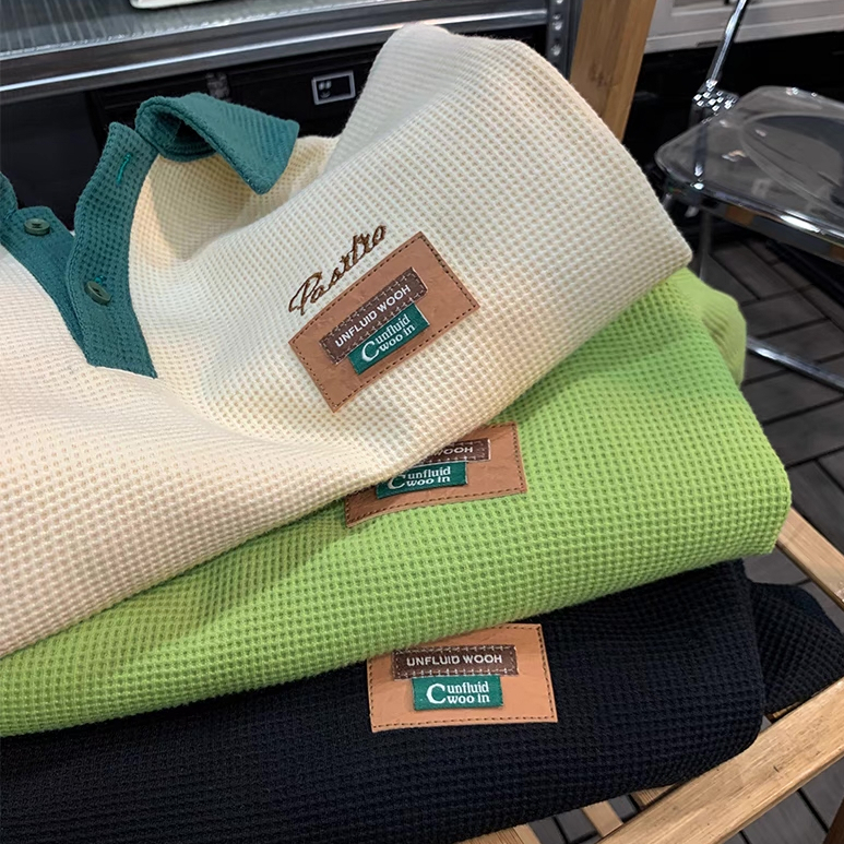 เสื้อโปโลแขนสั้นชาย งานปักอักษร ผ้าวาฟเฟิล Shirt Man Clothing สุภาพบุรุษ คอปก ผู้ชาย - รูปที่ 3