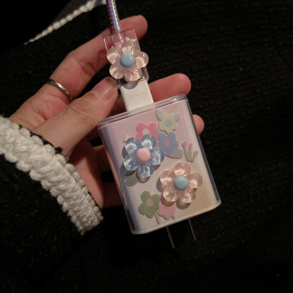 【ดอกไม้ชมพู】ชุดถนอมสายชาร์จ ชุดเเต่งสาย สำหรับ หัวชาร์จแอนดรอยด์ 80วัต vivo33W 18W 44W oppo33W oppo67W oppo80W - รูปที่ 3