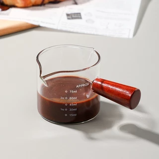 ถ้วยตวงด้ามไม้ ถ้วยแก้วเอสเพรสโซ่ Espresso Cup 75ml 150ml ทนความร้อน ด้ามจับไม้ MindCoffee