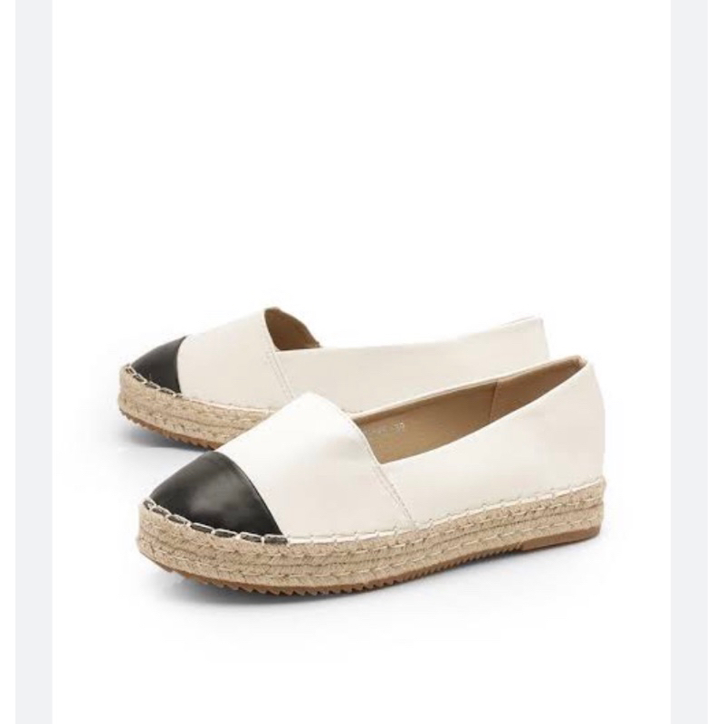 🇬🇧PRIMARK แท้จากอังกฤษ รองเท้า Espadrilles คัทชู หนัง สีเบจดำ ไซส์ 38