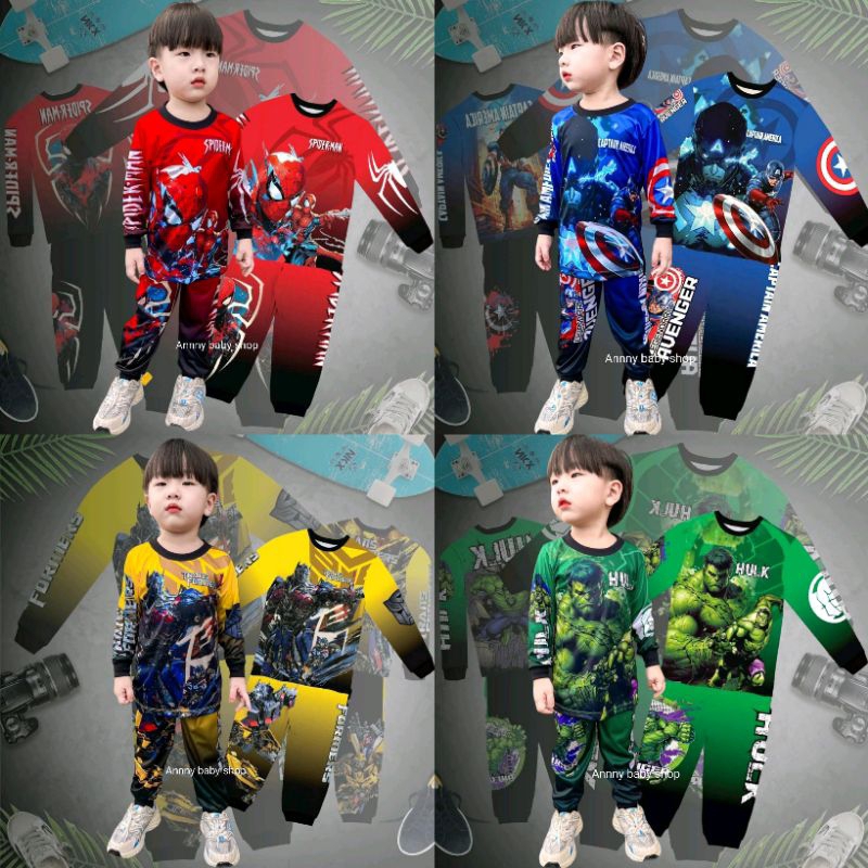 พร้อมส่ง ชุดแขนยาวขายาว ผ้าลื่นไมโคร ลายซุปเปอร์ฮีโร่