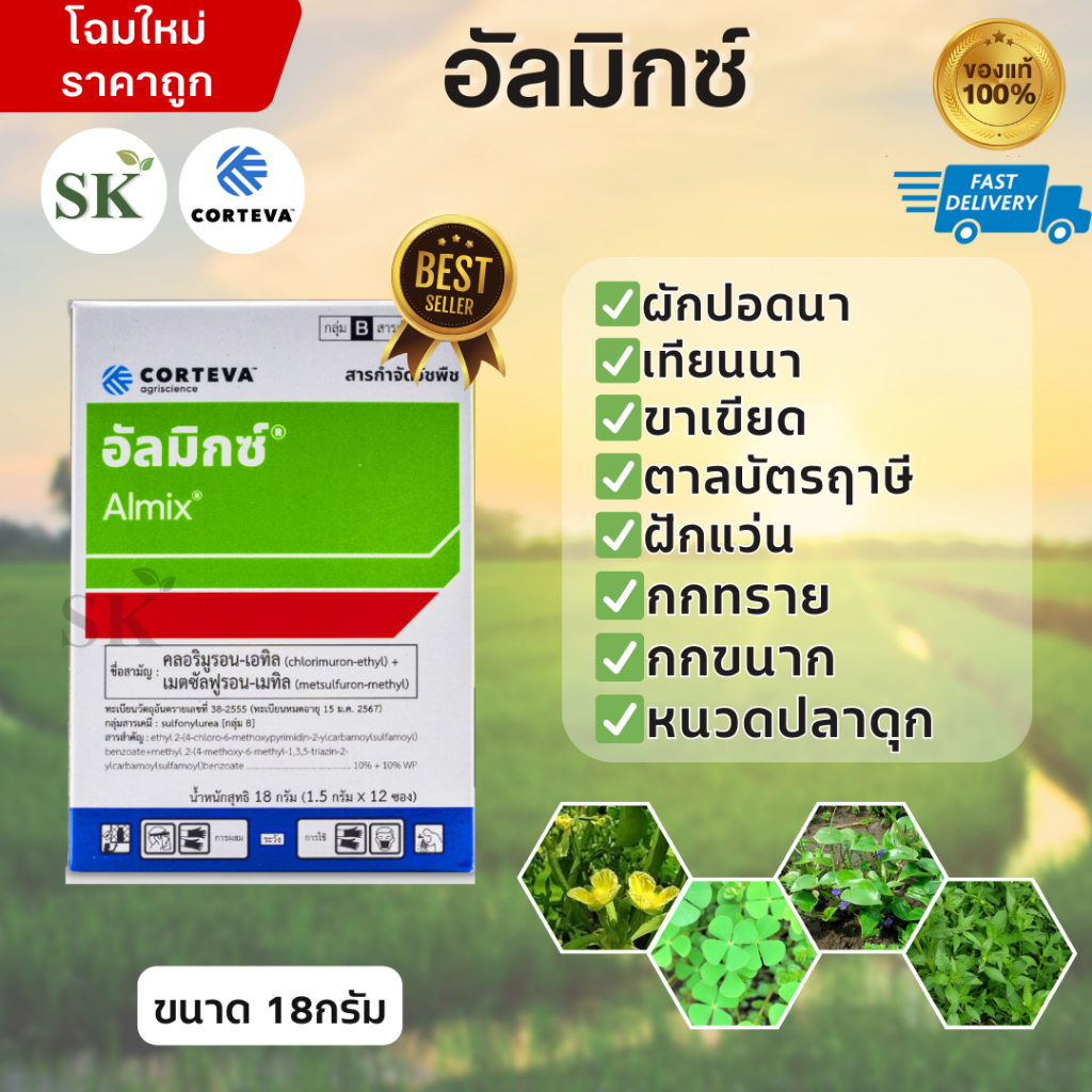 💥อัลมิกซ์ กําจัดวัชพืชในสนามหญ้า กำจัดหญ้าแห้วหมู ผักปอดนา หนวดปลาดุก กก ยาฆ่าหญ้า แห้วหมู