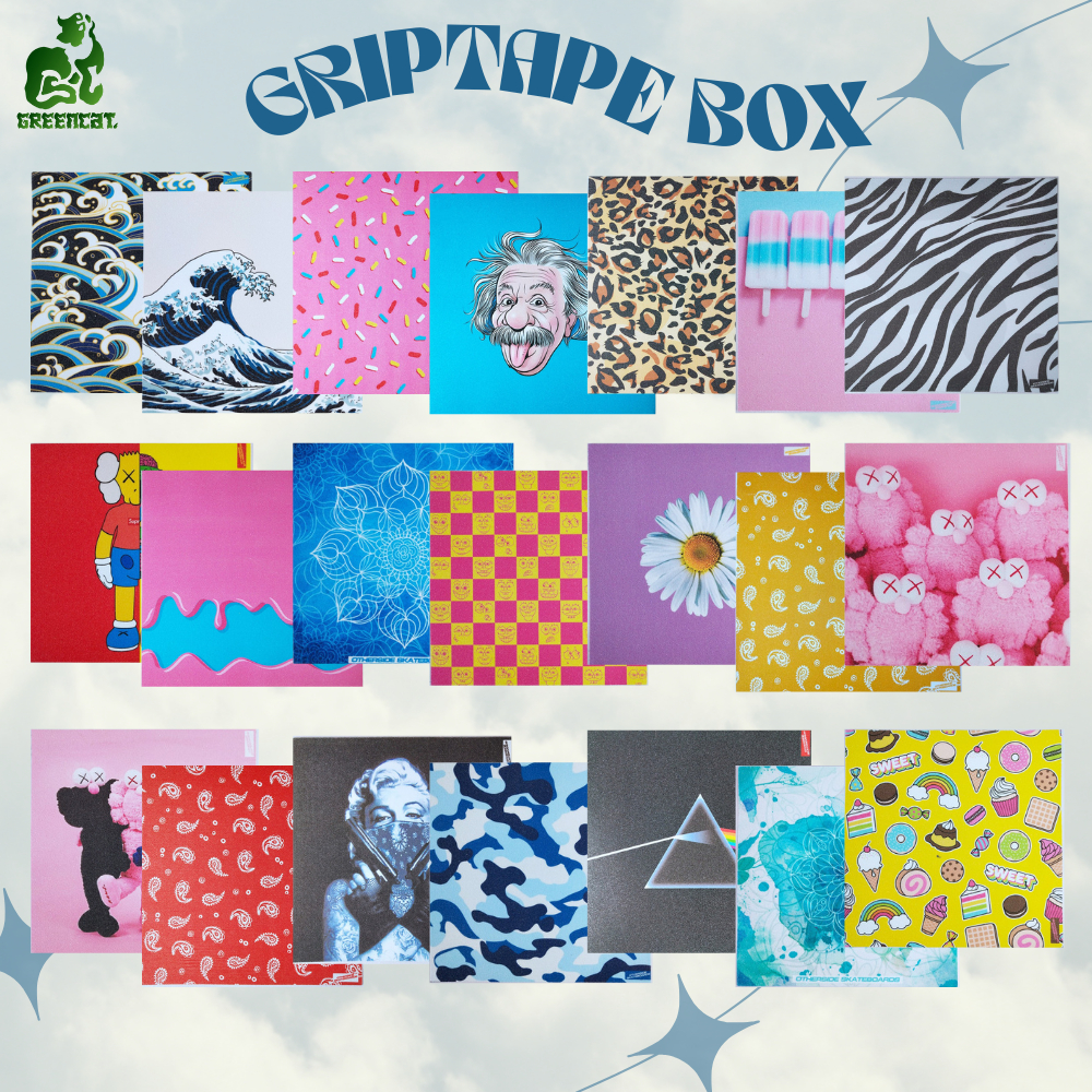 กริปเทป กระดาษทรายทรงสี่เหลี่ยมจตุรัสสำหรับตกแต่งบอร์ด BOX Griptape มีหลายลายให้เลือก สินค้าพร้อมส่ง